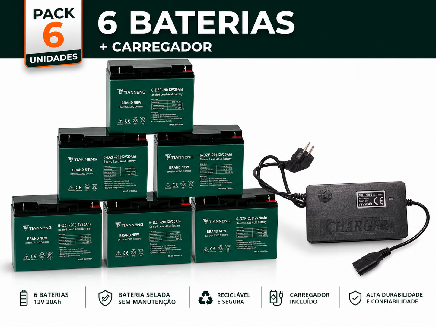 Pack 6 baterias c/ carregador
